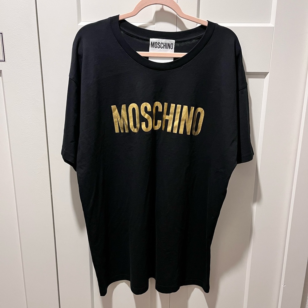 MOSCHINO PRE-LOVED AUTHENTIC SIGNATURE TRADEMARK BLACK & GOLD COTTON T-SHIRT